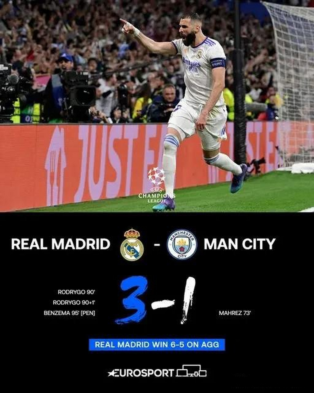 关于皇家马德里客场击败曼城，晋级欧冠半决赛的信息